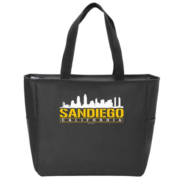 San Diego California White Brown & Gold Baseball Inspired Zip Tote Bag