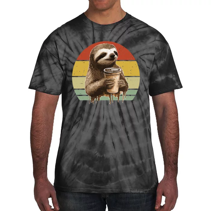 Sloth Drinking Coffee Funny Sloths And Coffee Lover Vintage Tie-Dye T-Shirt