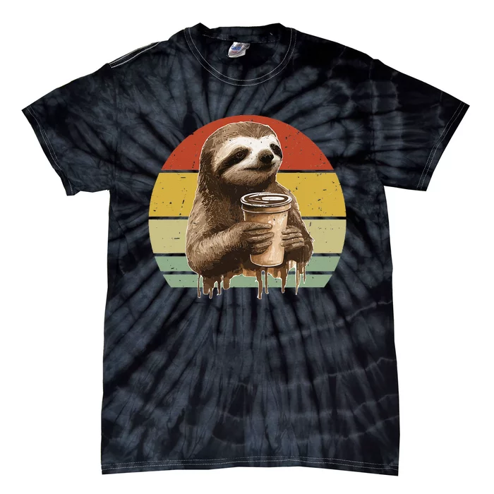 Sloth Drinking Coffee Funny Sloths And Coffee Lover Vintage Tie-Dye T-Shirt