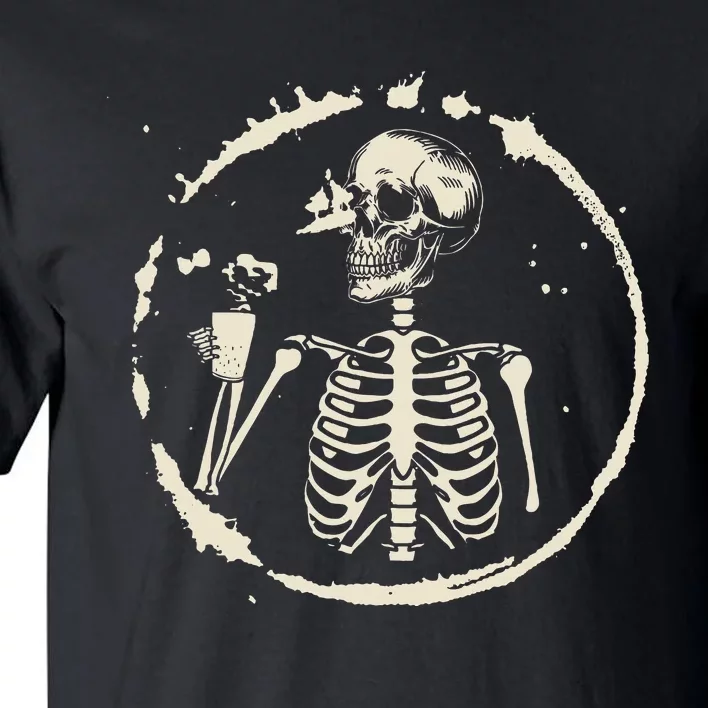 Skeleton Drinking Coffee Lazy Halloween Costume Skull Tall T-Shirt