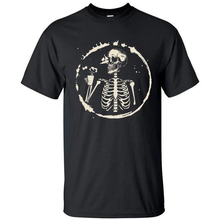 Skeleton Drinking Coffee Lazy Halloween Costume Skull Tall T-Shirt