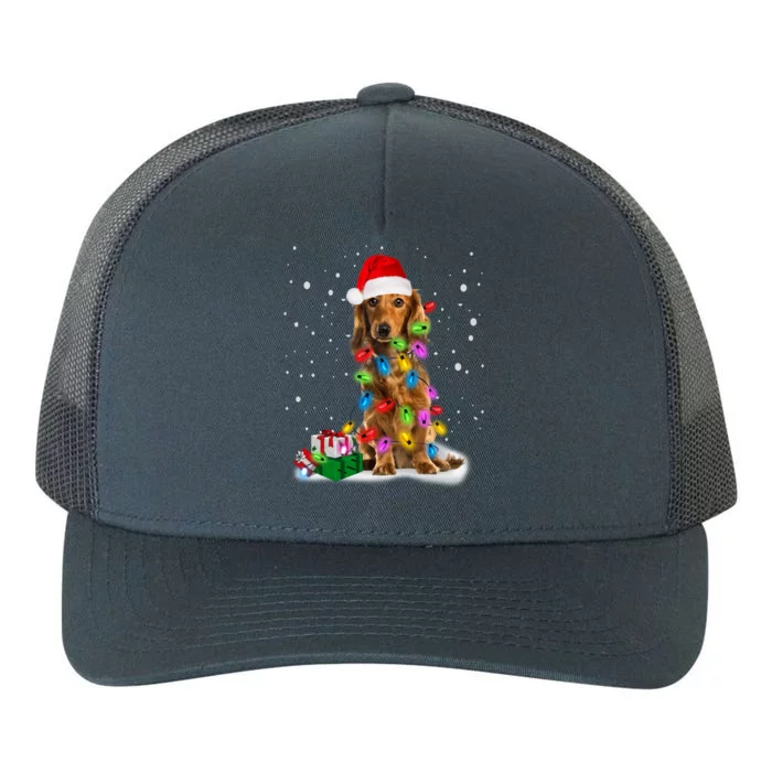 Santa Dachshund Christmas Tree Light Long Hair Dachshund Meaningful Gift Yupoong Adult 5-Panel Trucker Hat