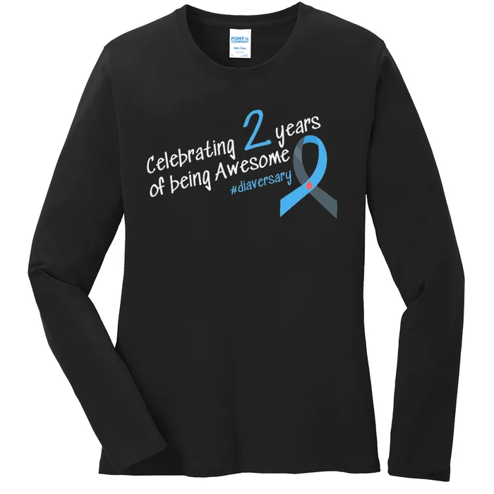 Second Diaversary Celebrating 2 years of being Awesome Ladies Long Sleeve Shirt