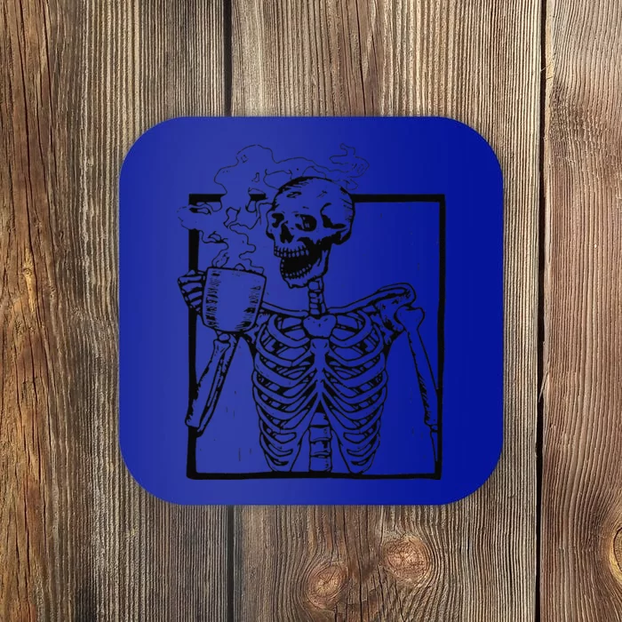 Skeleton Drinking Coffee Front Design Funny Coaster