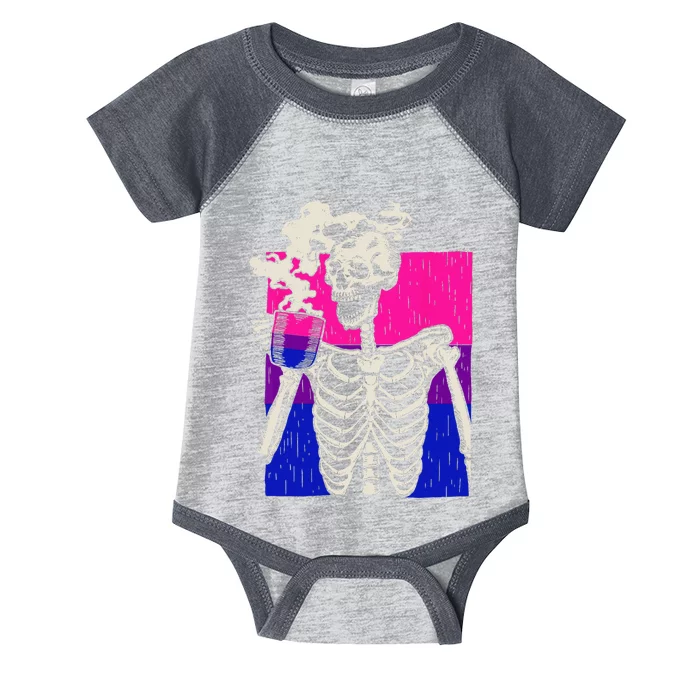 Skeleton Drinking Coffee LGBTQ Retro Bisexual Pride Flag Infant Baby Jersey Bodysuit