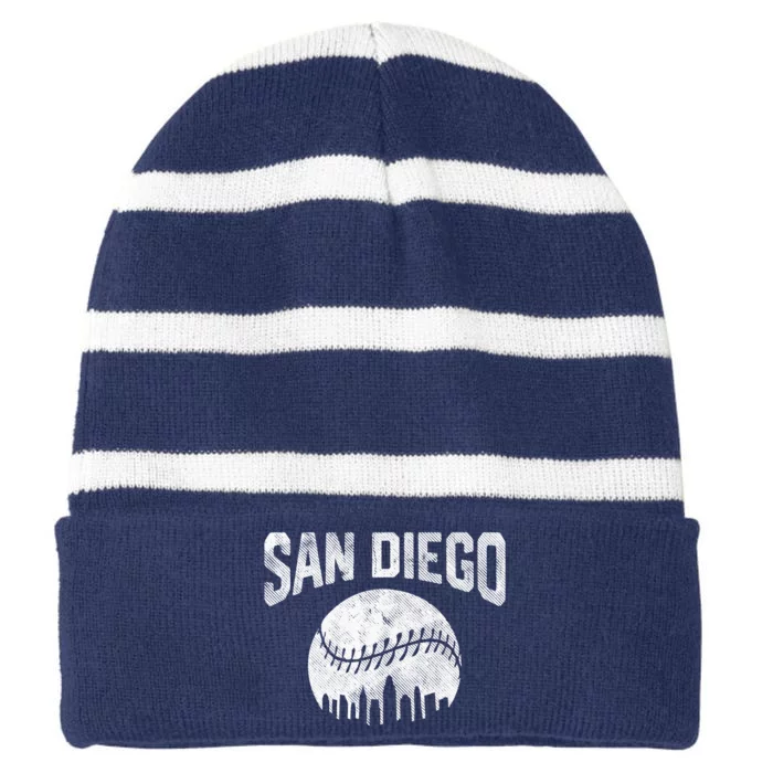 San Diego City California Baseball Skyline Vintage Souvenir Striped Beanie with Solid Band