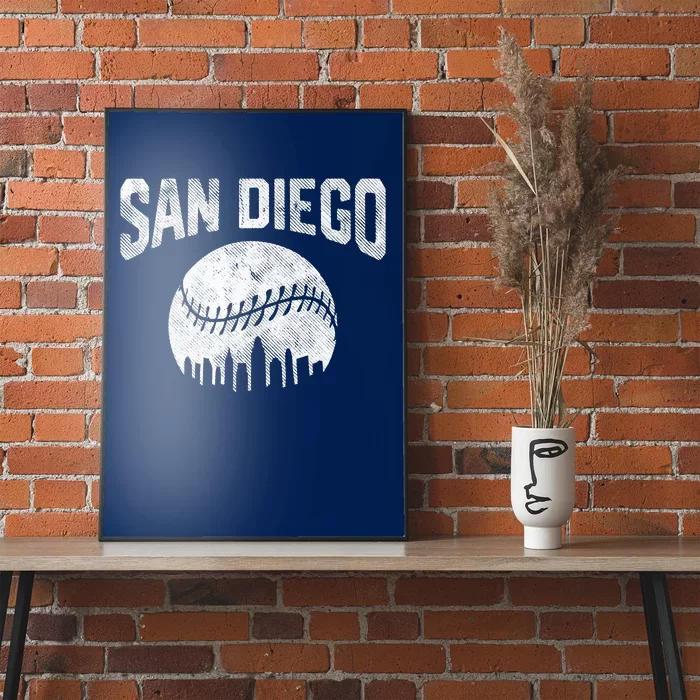 San Diego City California Baseball Skyline Vintage Souvenir Poster