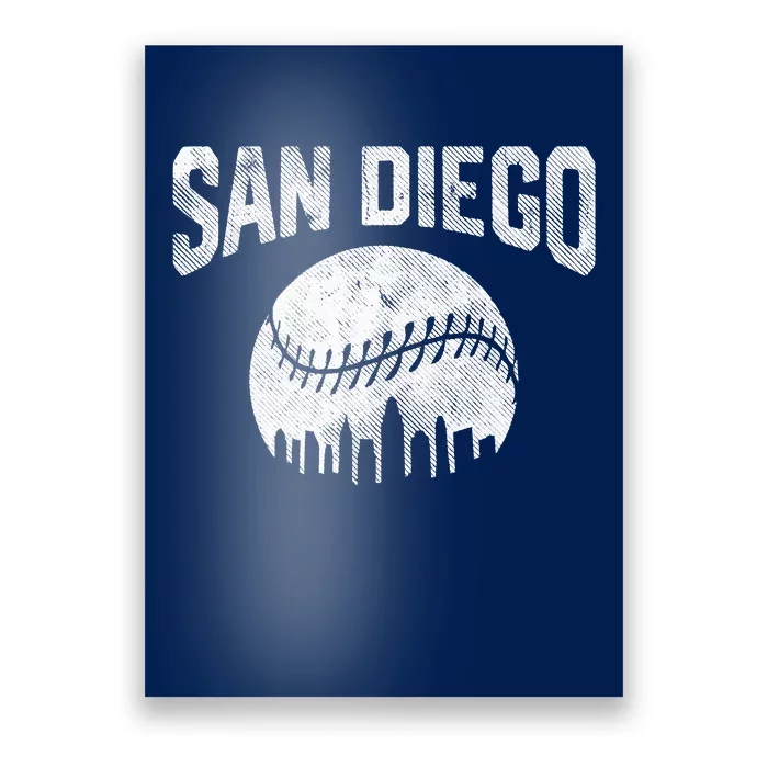 San Diego City California Baseball Skyline Vintage Souvenir Poster