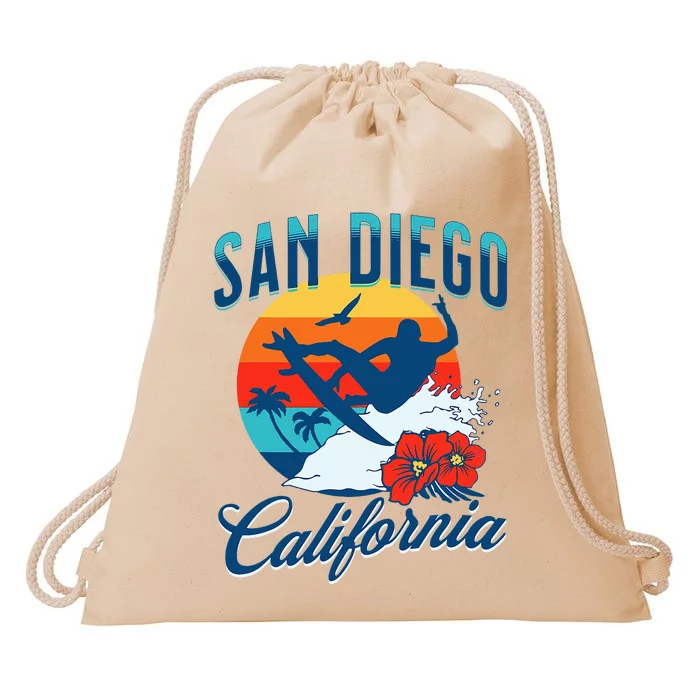 San Diego California Beach Surf Summer Vacation Vintage Drawstring Bag