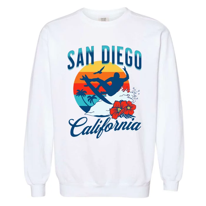 San Diego California Beach Surf Summer Vacation Vintage Garment-Dyed Sweatshirt