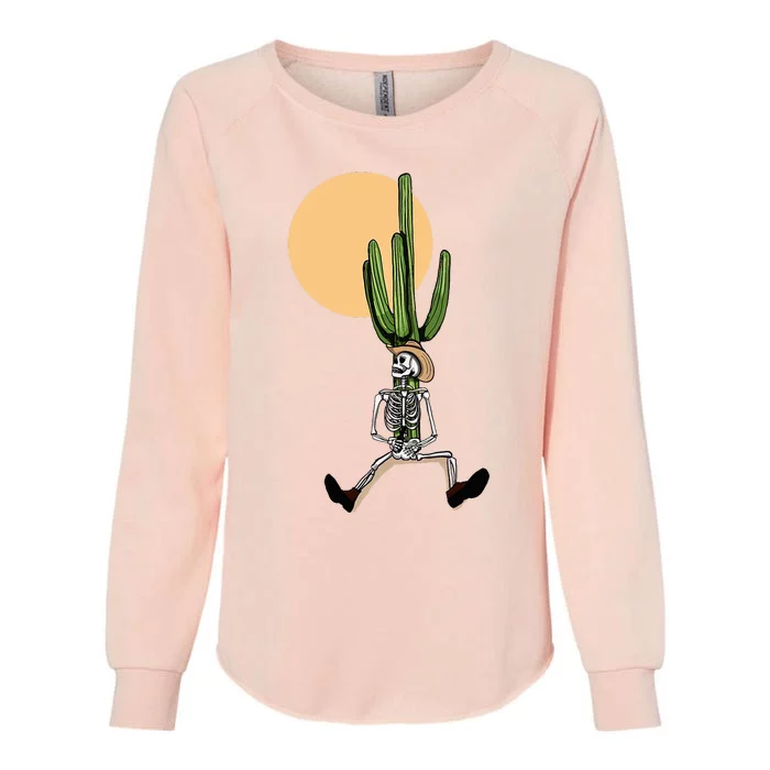 Sunshine Daydream Cactus Skeleton Womens California Wash Sweatshirt