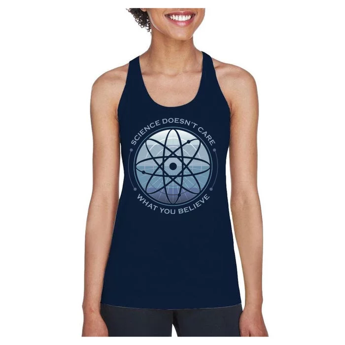 Science Doesn't Care What You Believe Atom Women's Racerback Tank