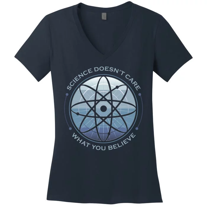 Science Doesn't Care What You Believe Atom Women's V-Neck T-Shirt