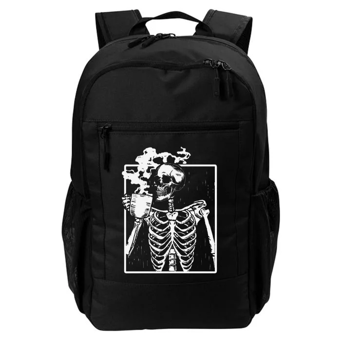 Skeleton Drinking Coffee Front Design White Daily Commute Backpack