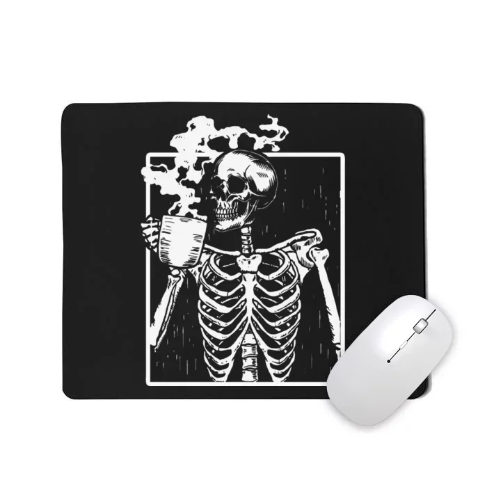 Skeleton Drinking Coffee Front Design White Mousepad