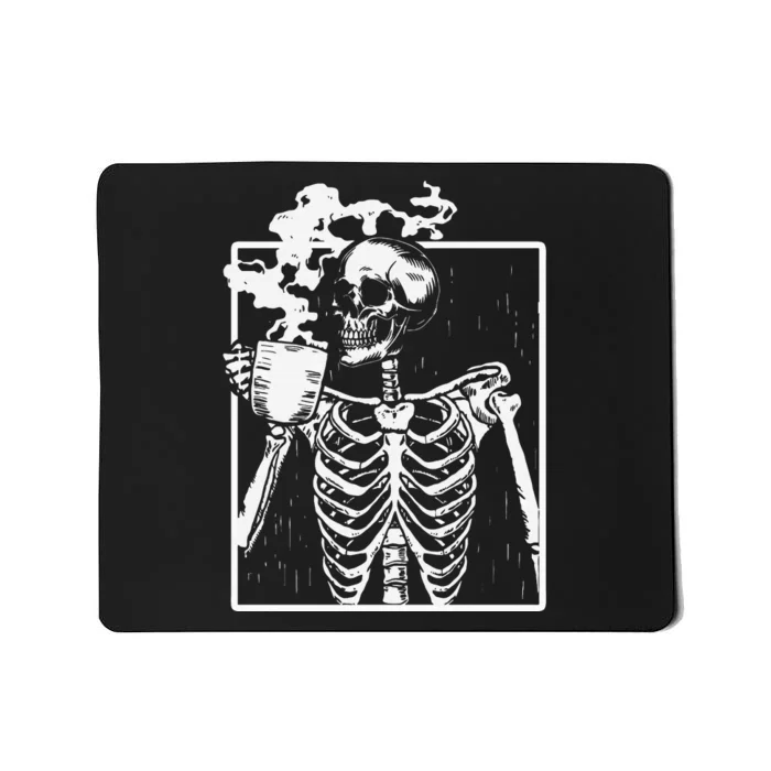 Skeleton Drinking Coffee Front Design White Mousepad