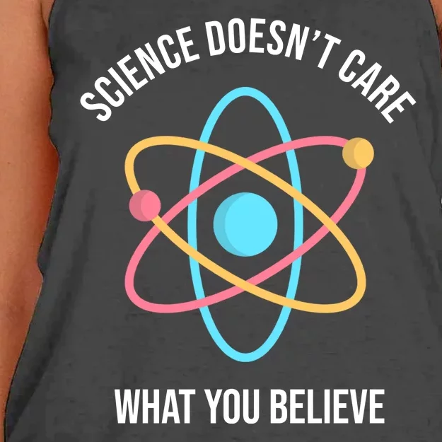 Science Doesn't Care What You Believe Atom Women's Knotted Racerback Tank