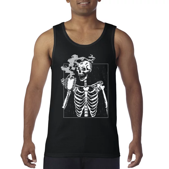 Skeleton Drinking Coffee Caffeine Lover Coffee Brewer Tank Top