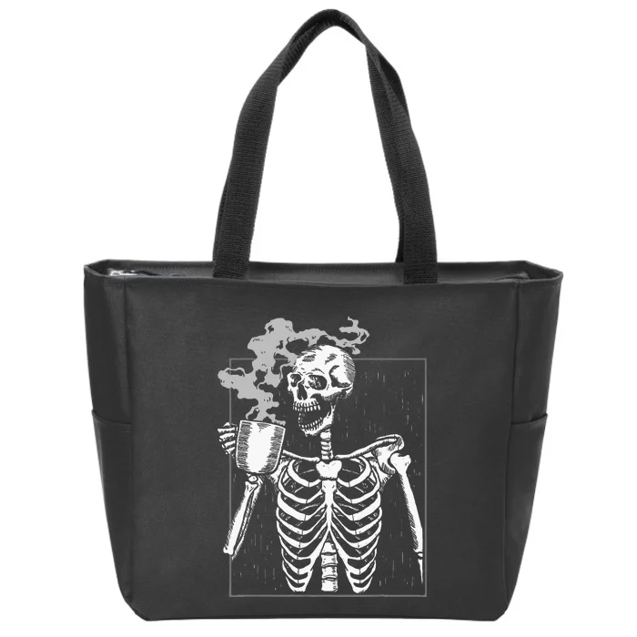 Skeleton Drinking Coffee Caffeine Lover Coffee Brewer Zip Tote Bag