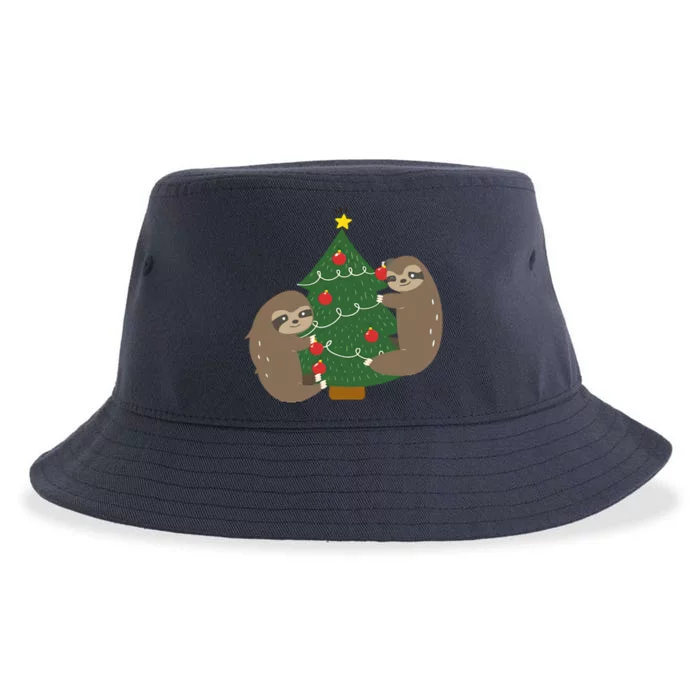 Sloths Decorating Christmas Tree Sustainable Bucket Hat