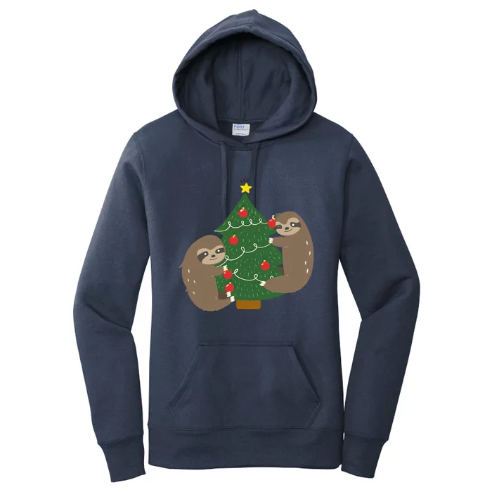 Sloths Decorating Christmas Tree Women's Pullover Hoodie