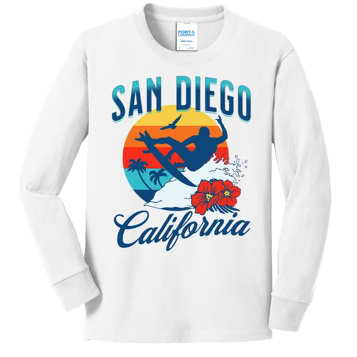 San Diego California Beach Surf Summer Vacation Vintage Kids Long Sleeve Shirt