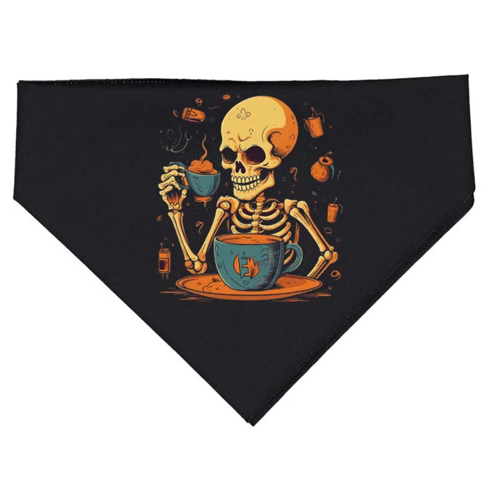 Skeleton Drinking Coffee Halloween Costume Barista USA-Made Doggie Bandana