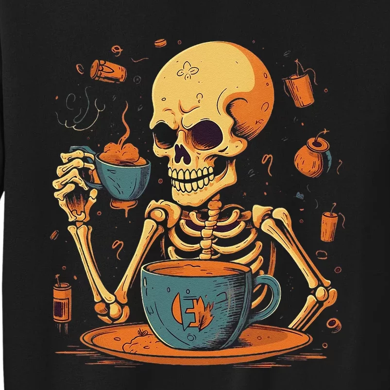 Skeleton Drinking Coffee Halloween Costume Barista Sweatshirt