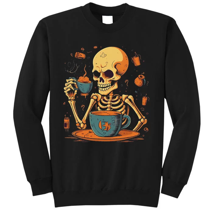 Skeleton Drinking Coffee Halloween Costume Barista Sweatshirt