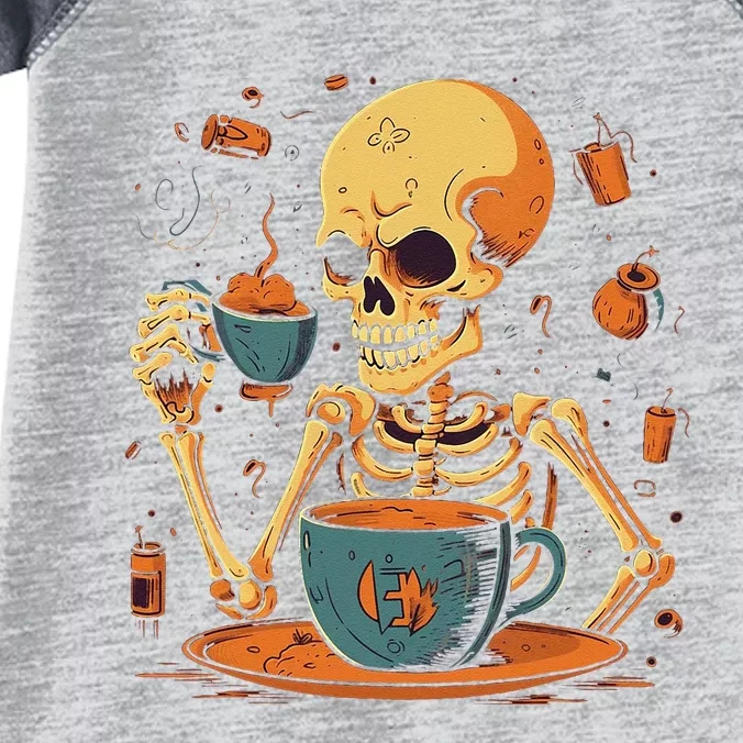 Skeleton Drinking Coffee Halloween Costume Barista Infant Baby Jersey Bodysuit