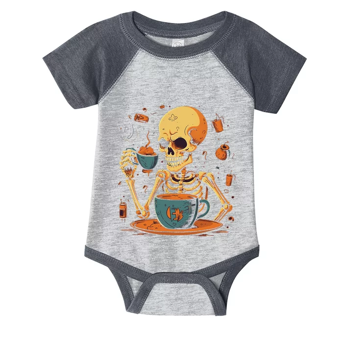 Skeleton Drinking Coffee Halloween Costume Barista Infant Baby Jersey Bodysuit