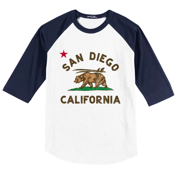 San Diego California Beach Flag Bear Surf Ca Baseball Sleeve Shirt