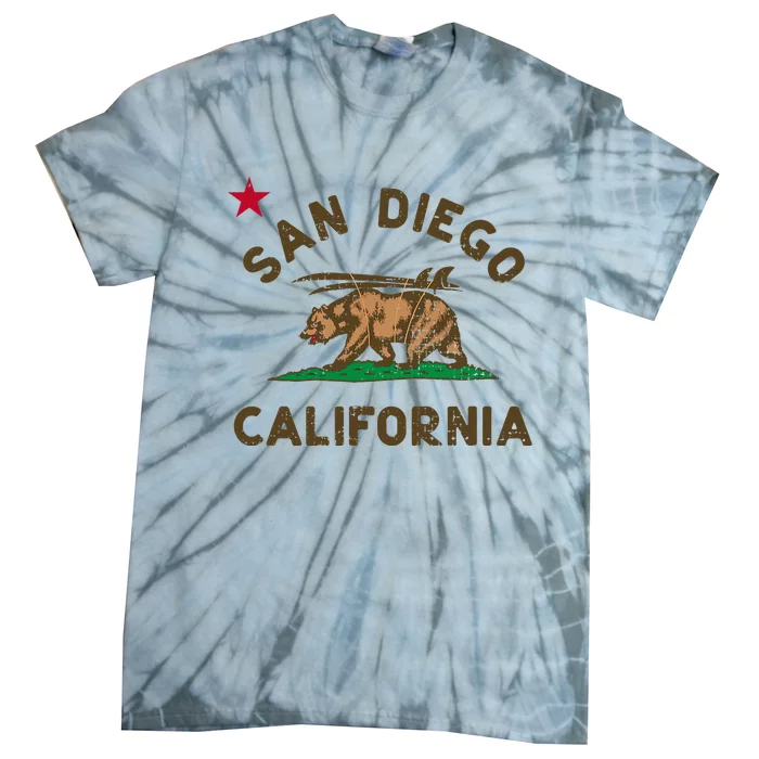 San Diego California Beach Flag Bear Surf Ca Tie-Dye T-Shirt