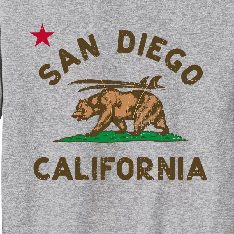 San Diego California Beach Flag Bear Surf Ca Tall Sweatshirt