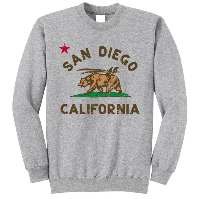 San Diego California Beach Flag Bear Surf Ca Tall Sweatshirt