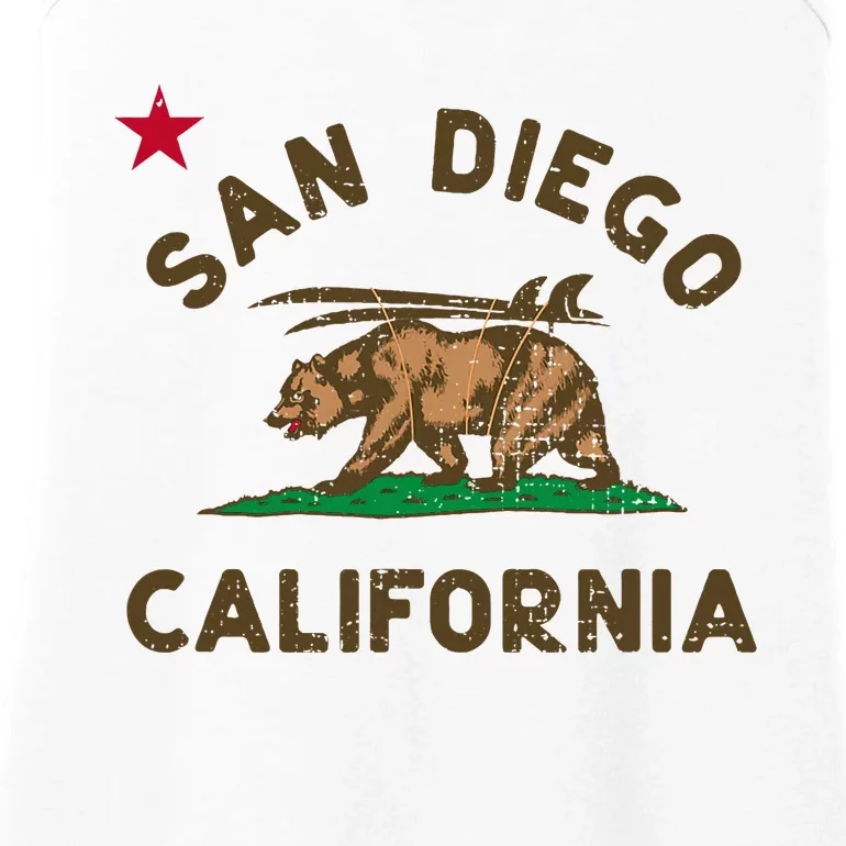 San Diego California Beach Flag Bear Surf Ca Ladies Essential Tank