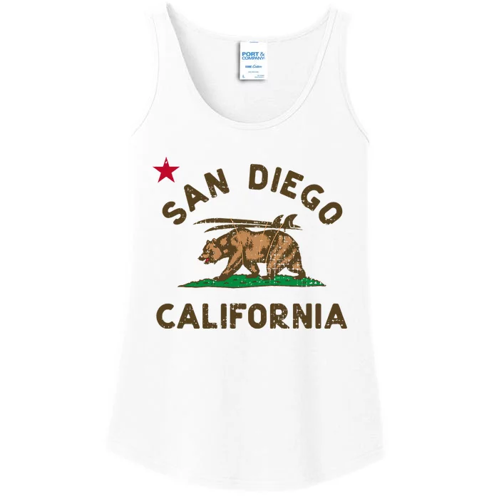 San Diego California Beach Flag Bear Surf Ca Ladies Essential Tank