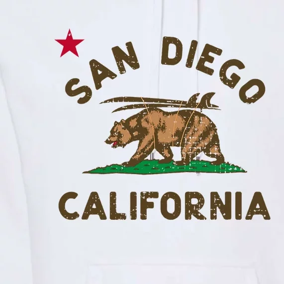 San Diego California Beach Flag Bear Surf Ca Premium Hoodie