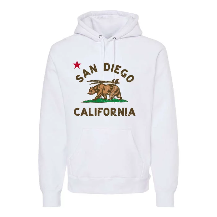 San Diego California Beach Flag Bear Surf Ca Premium Hoodie