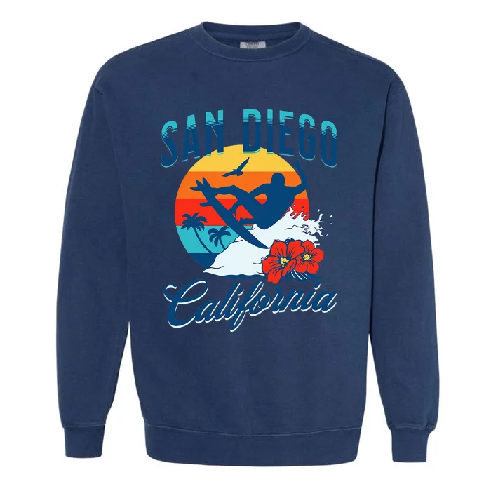 San Diego California Beach Surf Summer Vacation Vintage Garment-Dyed Sweatshirt