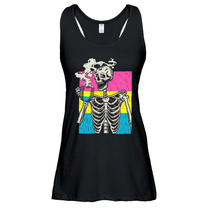 Skeleton Drinking Coffee Lgbtq Pansexual Pride Pan Flag Ladies Essential Flowy Tank