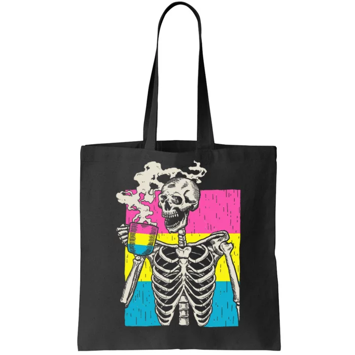 Skeleton Drinking Coffee Lgbtq Pansexual Pride Pan Flag Tote Bag