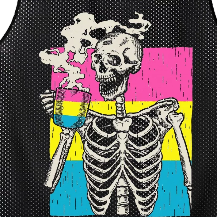 Skeleton Drinking Coffee Lgbtq Pansexual Pride Pan Flag Mesh Reversible Basketball Jersey Tank