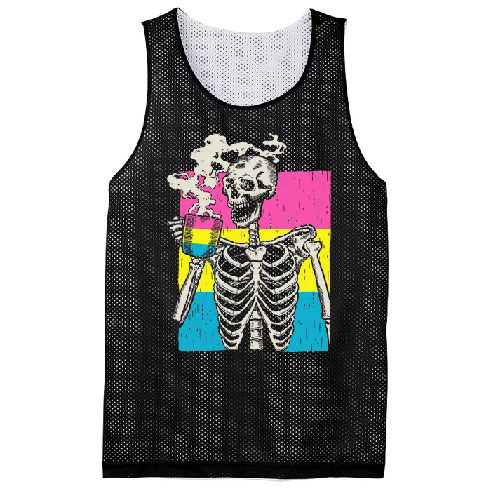 Skeleton Drinking Coffee Lgbtq Pansexual Pride Pan Flag Mesh Reversible Basketball Jersey Tank