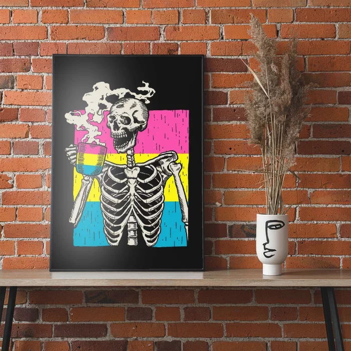 Skeleton Drinking Coffee Lgbtq Pansexual Pride Pan Flag Poster