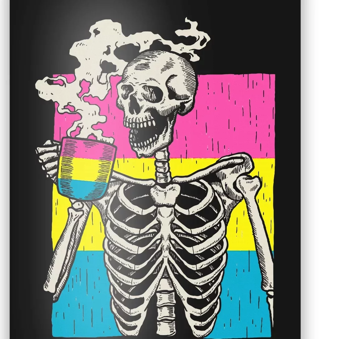 Skeleton Drinking Coffee Lgbtq Pansexual Pride Pan Flag Poster