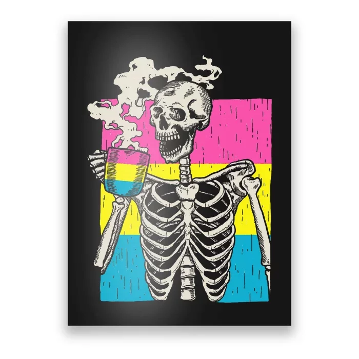 Skeleton Drinking Coffee Lgbtq Pansexual Pride Pan Flag Poster