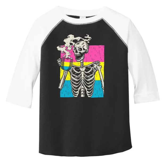 Skeleton Drinking Coffee Lgbtq Pansexual Pride Pan Flag Toddler Fine Jersey T-Shirt