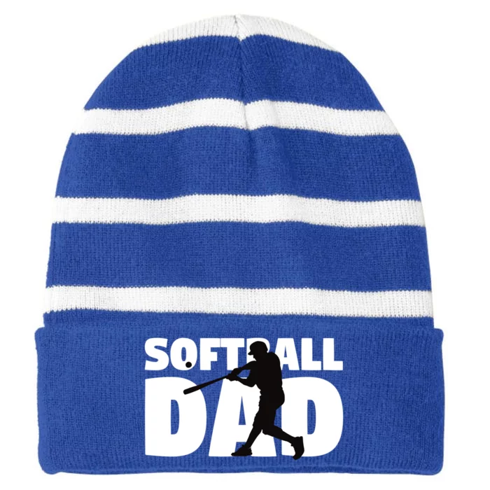 Softball Dad Cute Gift Softball Silhouette Gift Father Gift Striped Beanie with Solid Band