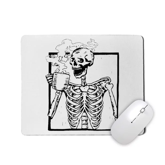 Skeleton Drinking Coffee Front Design Mousepad